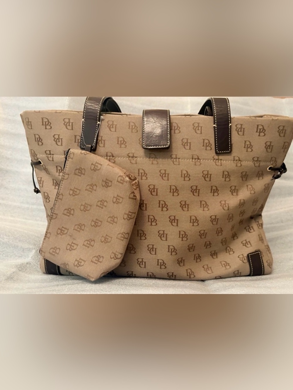 Dooney & Bourke USA DB Monogram Canvas Tote Bag & Matching Pouch Large Shopper